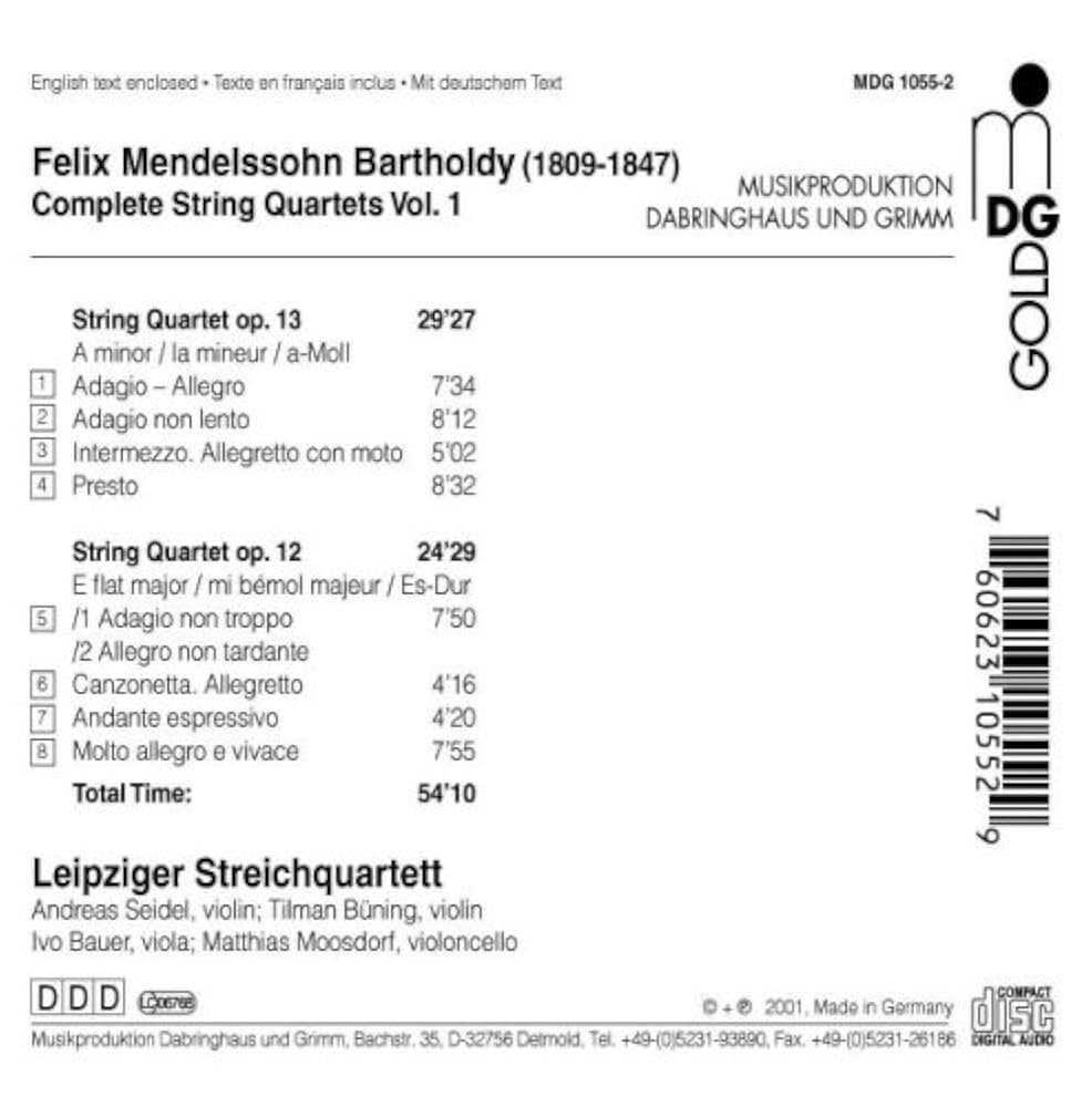 Mendelssohn, Felix [1], Leipzig String Quartet - Mendelssohn